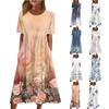 Женские повседневные платья Платья с принтом Летние платья Плиссированные свободные платья с круглым вырезом и принтом