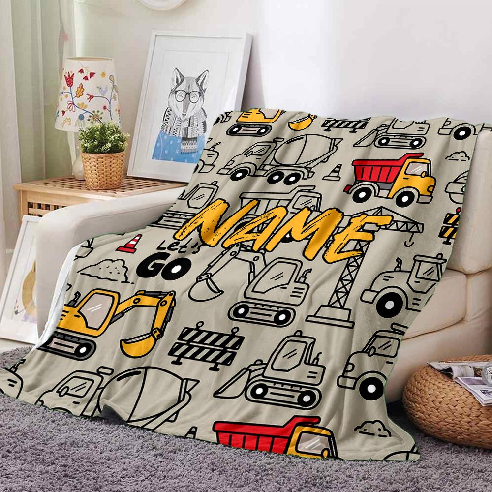 Custom Name excavator Theme Printed Blanket - Perfect for Couch, Bed, Travel & Outdoor Use | Machine Washable, Cozy & Durable.