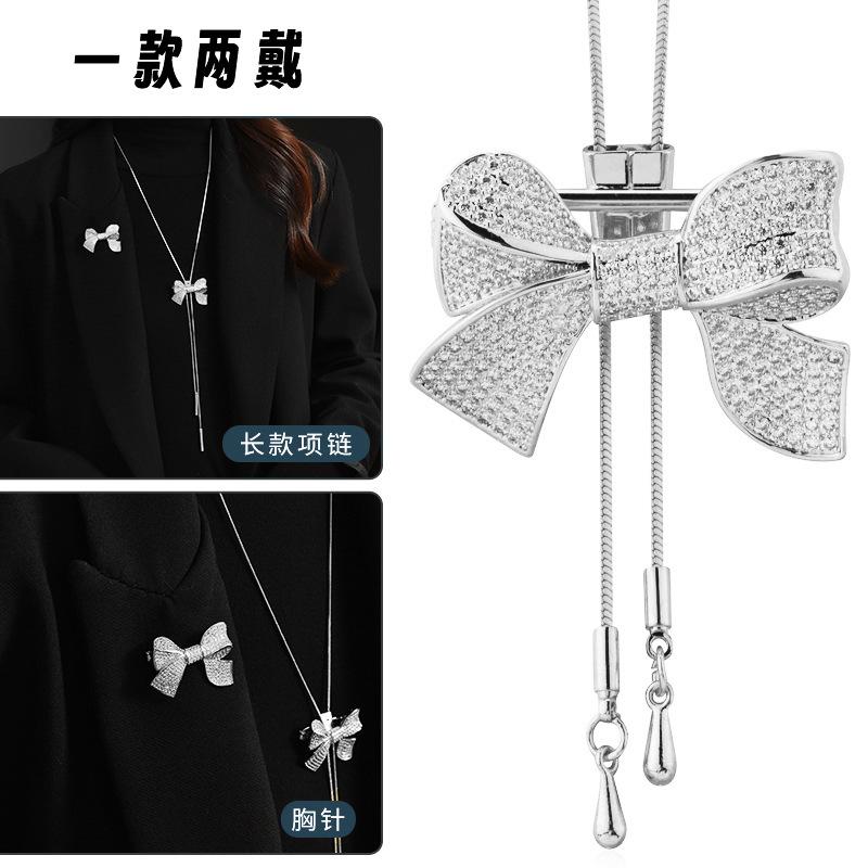 Suijue Pearl Sweater Chain Two Wear Crystal Flower Long Necklace Titanium Steel National Style Two Wear Function
