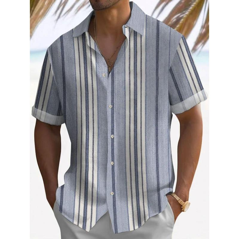 Летняя мужская рубашка с ретро-градиентной текстурой и 3D-принтом, однобортная рубашка с короткими рукавами, гавайская рубашка