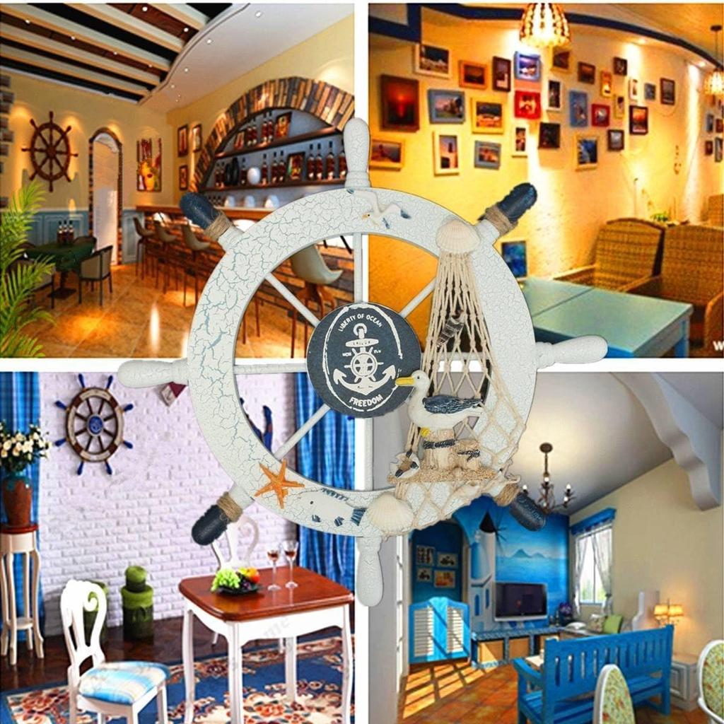 Rosenice Деревянный штурвал Морской штурвал Корабля Настенный декор Темно-синий