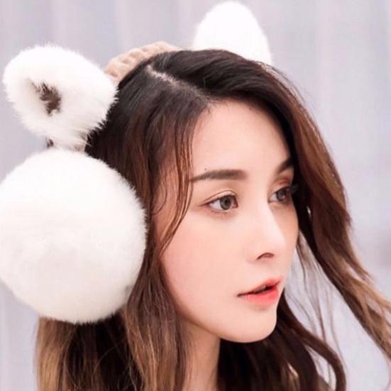 Winter Warm Earmuffs Super Soft Ultra-Thick Friendly To Skin Solid Color Women Earmuffs Ear Cover with Cat Ears