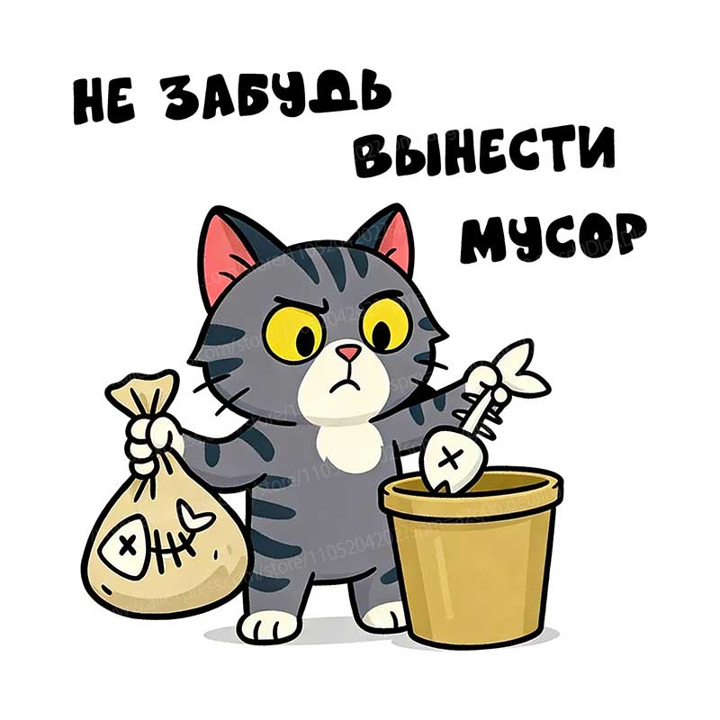 Наклейка-напоминание «Кот выносит мусор» Декоративная наклейка для кухни, ресторана, дома, офиса AA260