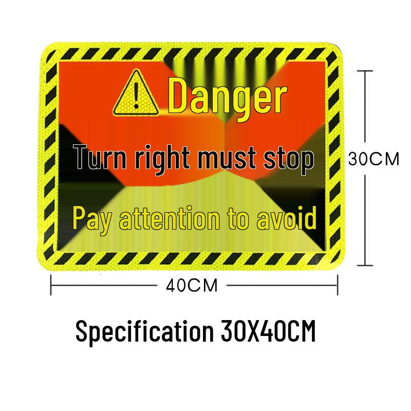 Reflective Warning Sticker: Right Turn, Stop, Truck Blind Spot, Parking, Yielding, Danger