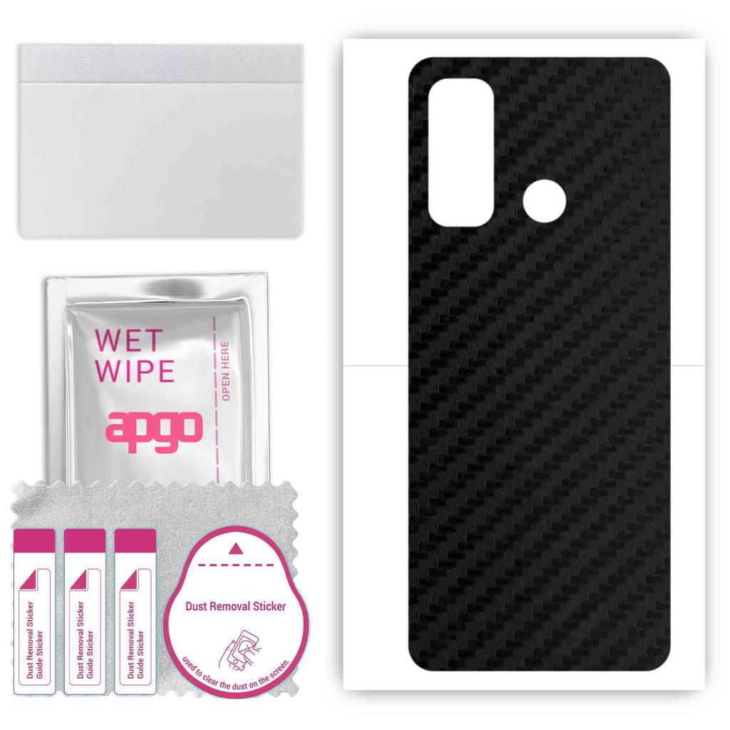 apgo Protective Skin Sticker for the Back Compatible with Tecno Pouvoir 4, Wrap Film, Foil, Vinyl - Pattern Carbon Black