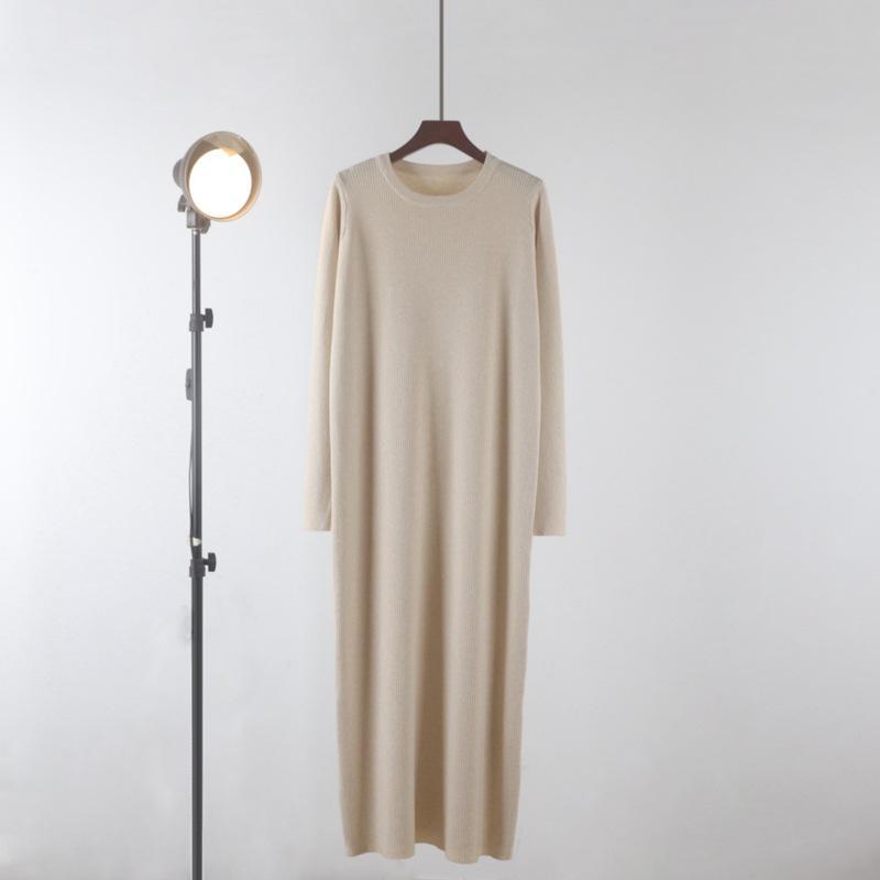Длинное трикотажное платье-свитер в корейском стиле для женщин - свободный крой, длина до колена, идеально подходит для осени и зимы