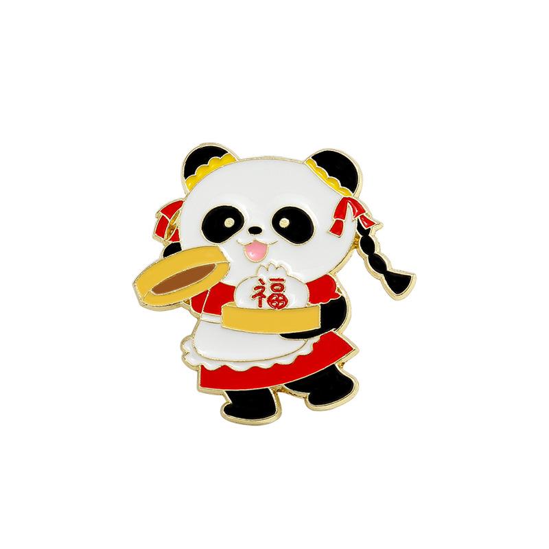 Zinc Alloy Enamel Dropping Brooch, Cute Cartoon Lucky Panda Snake Pattern 2025 Year of the Snake, New Year Festival Decorative Lapel Pin Badge