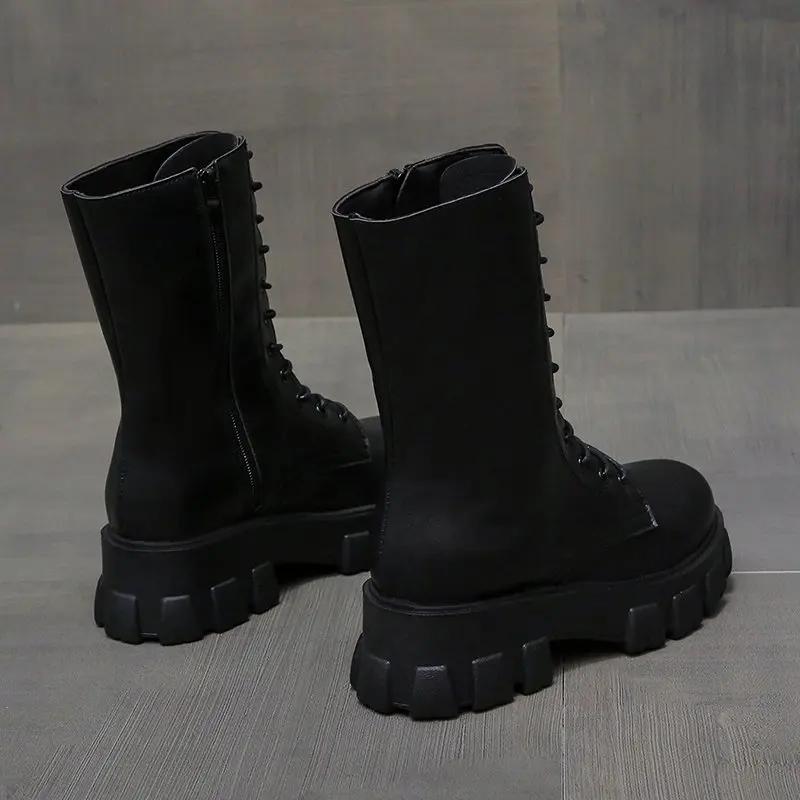 2024 зимняя обувь женские белые сапоги осенняя мода искусственная кожа платформа готические сапоги панк армейские сапоги до середины икры для женщин сапоги