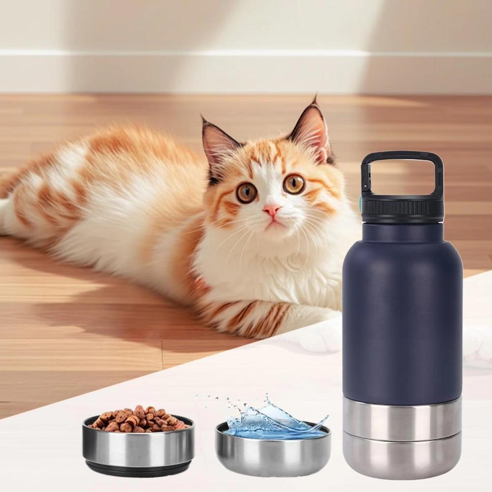 3 in 1 Stainless Steel Pet Water Bottle Multi-layered 32Oz Dog Feeding Bottle Leak-proof Large Capacity Dog Drinking Bottle