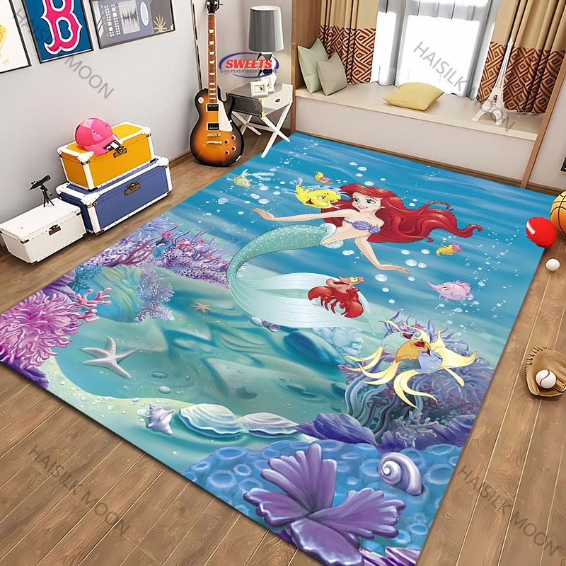17 Styles Beautiful M-Mermaid Princess Print Carpet Rug for Bedroom Living Room Decor, Kids Play Non-Slip Decor All Seasons Mats