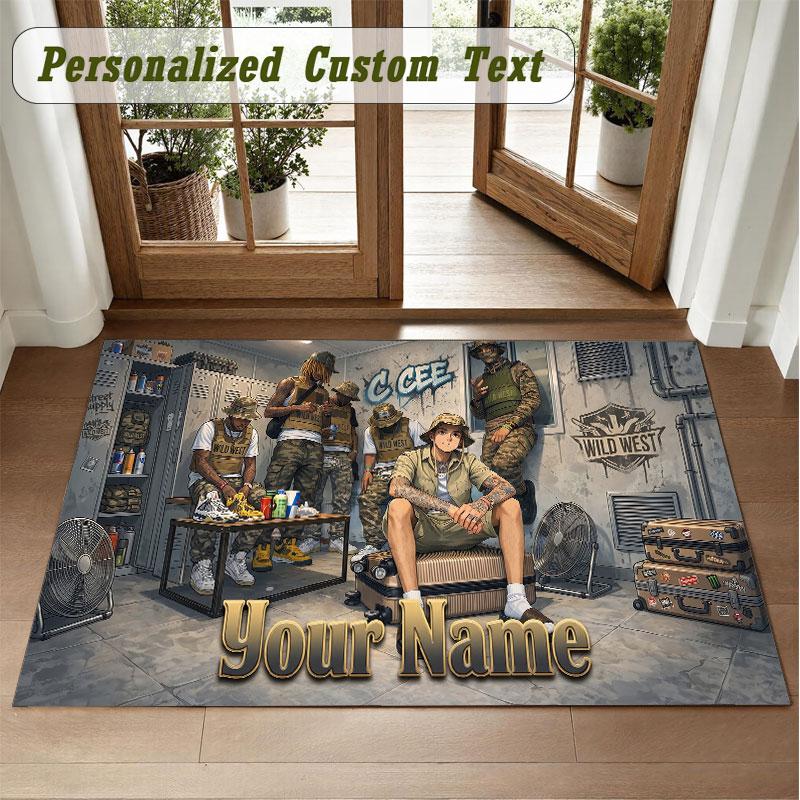 Crystal Velvet Square Rug Custom NameCentral Cee Pattern Non Slip Home Floor Decor Rug