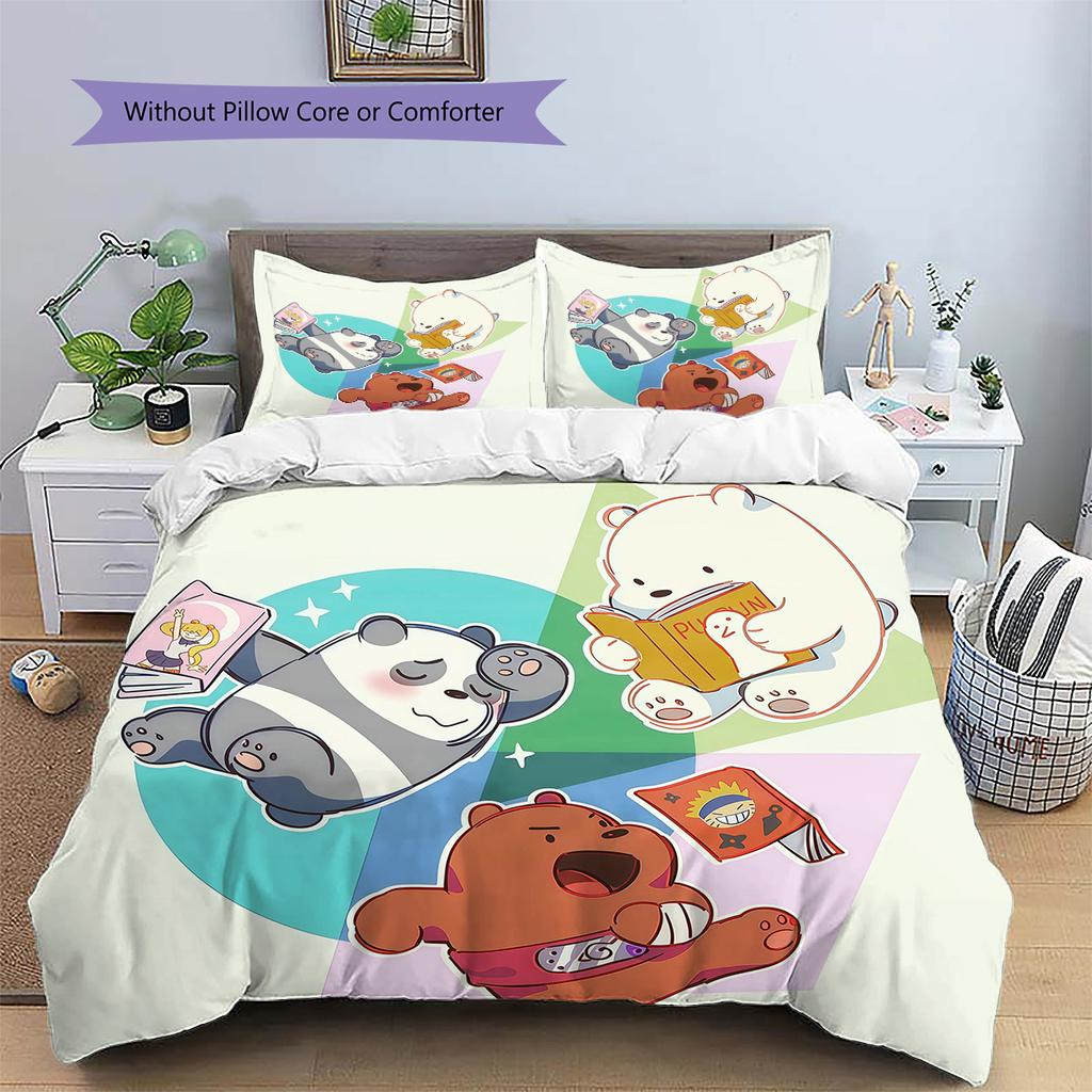 We Bare Bears Pattern Bedding Quilt Set Home Decoration Gift (1 * duvet cover + 2 * pillowcase without core)