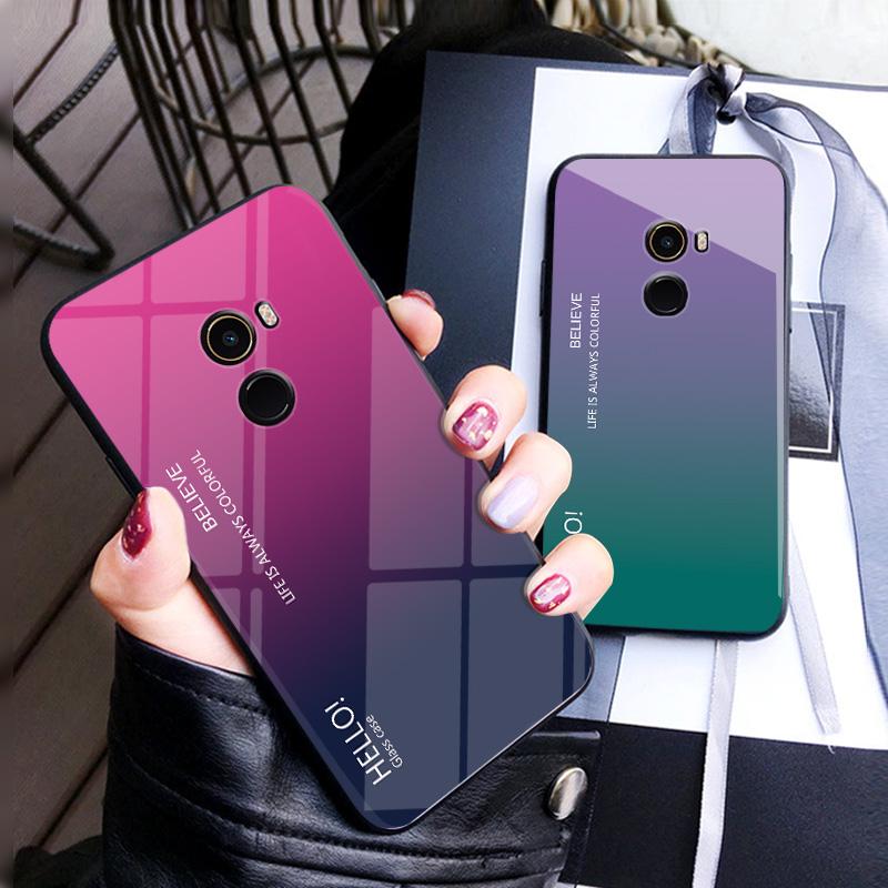 Чехол для Xiaomi Mi Mix 2 Роскошный Жесткий Закаленный Стеклянный Модный Градиентный Защитный Задняя Крышка чехол Для xiaomi mi mix2 полный защитный корпус