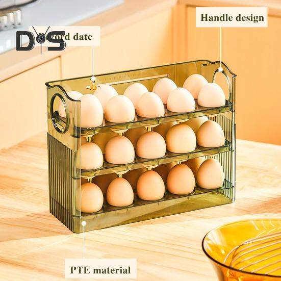 Ящик для хранения яиц с ручкой, большой вместимости, многослойный дизайн, экономящий место, держатель для яиц, органайзер для кухни и холодильника
