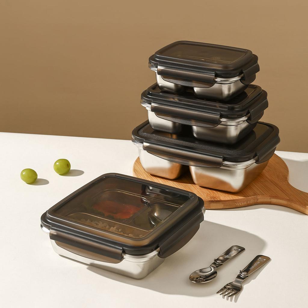 WORTHBUY Разделенный ланч-бокс бенто из нержавеющей стали 304, портативный герметичный контейнер для еды с отделениями для студентов и взрослых