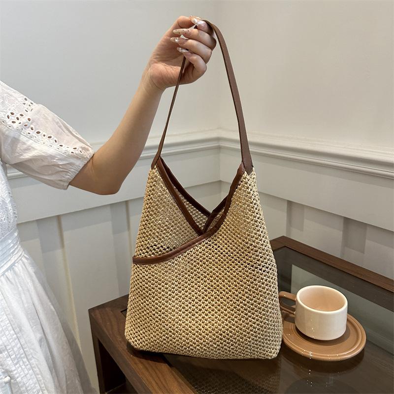 Straw Bag, Fashionable Shoulder Bag, Personalized Versatile Underarm Bag, Ethnic Style Texture Woven Women'S Bag