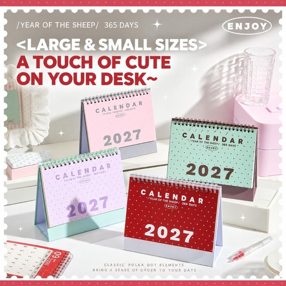 Wire Binding Desk Calendar Polka Dot Print 2027 Calendar Portable Table Calendar For Home Office