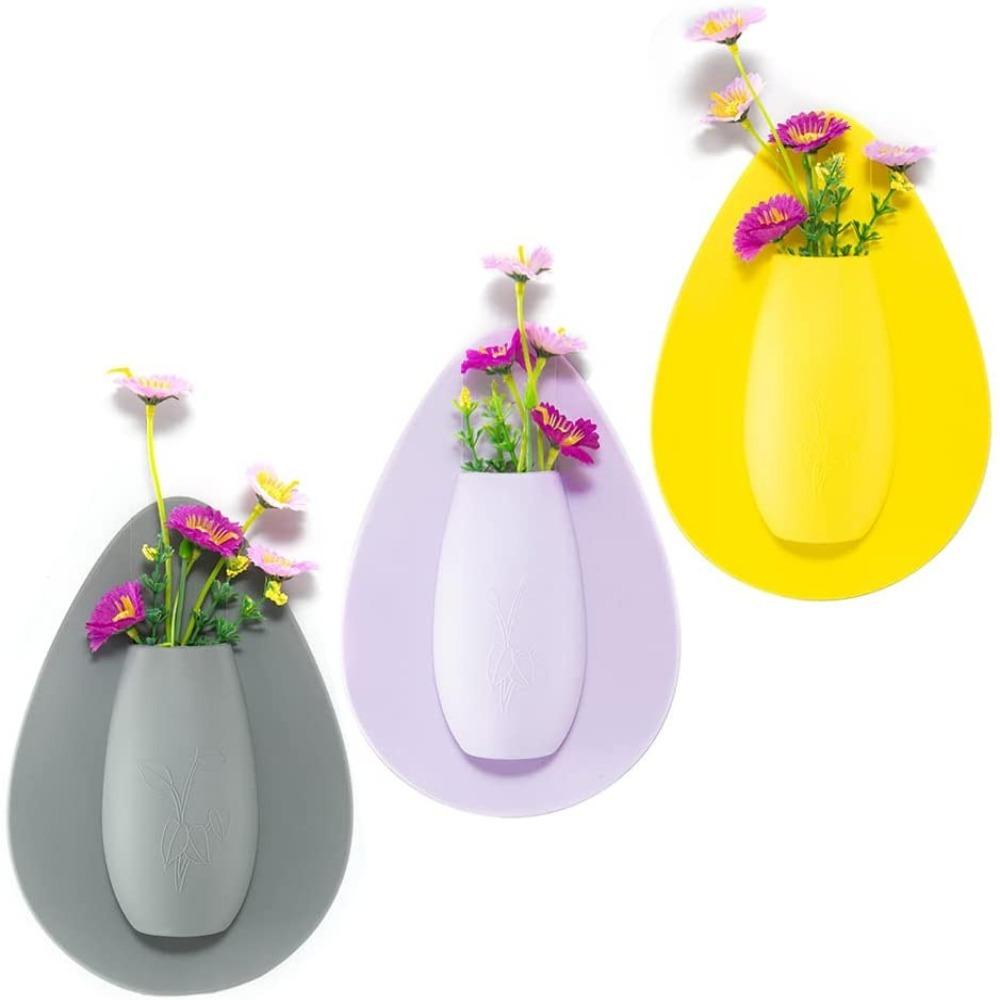 Self Adhesion Silicone Vase Stick on The Wall Flower Container Creative Flower Pot  Offices