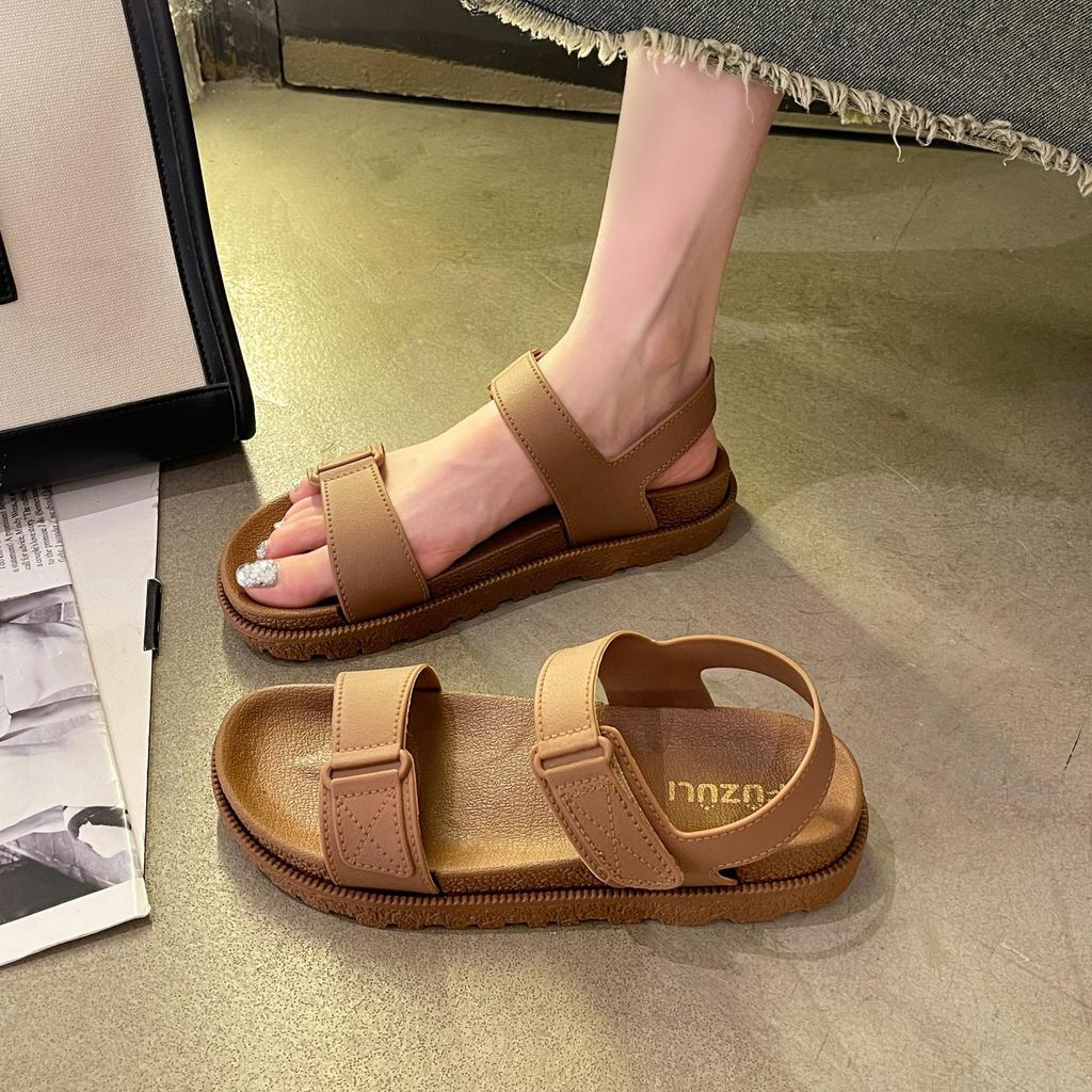 One-word Sandals Women's Summer New Wear Fashion Casual Platform Velcro Student Roman Open-toed Beach Shoes