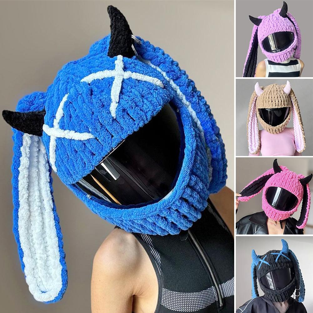 Motorcycle Helmet Cover Helmet Decoration Full Rabbit Plush Motocross Full Face Off Road Helmet Decoration Styling