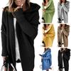 Женский свитер, пальто с капюшоном, длинный рукав, ребристые манжеты, открытая передняя часть, вязаное пальто, однотонный свитер средней длины, кардиган