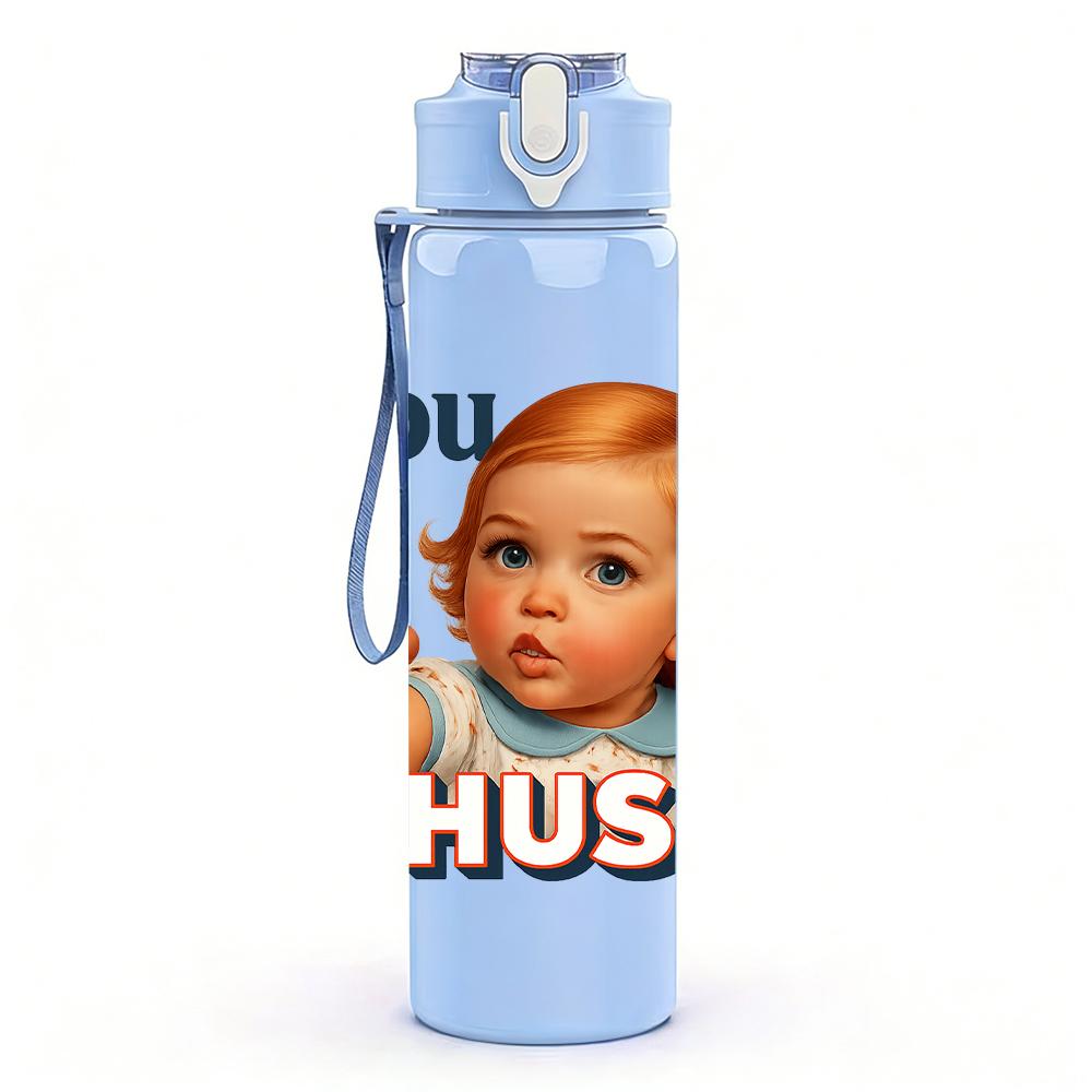 1PC Baby Shush Gesture Graphic,750ml Color Plastic Sports Water Bottle,Leakproof Flip Straw Lid,Suitable for Sports Office Home Use