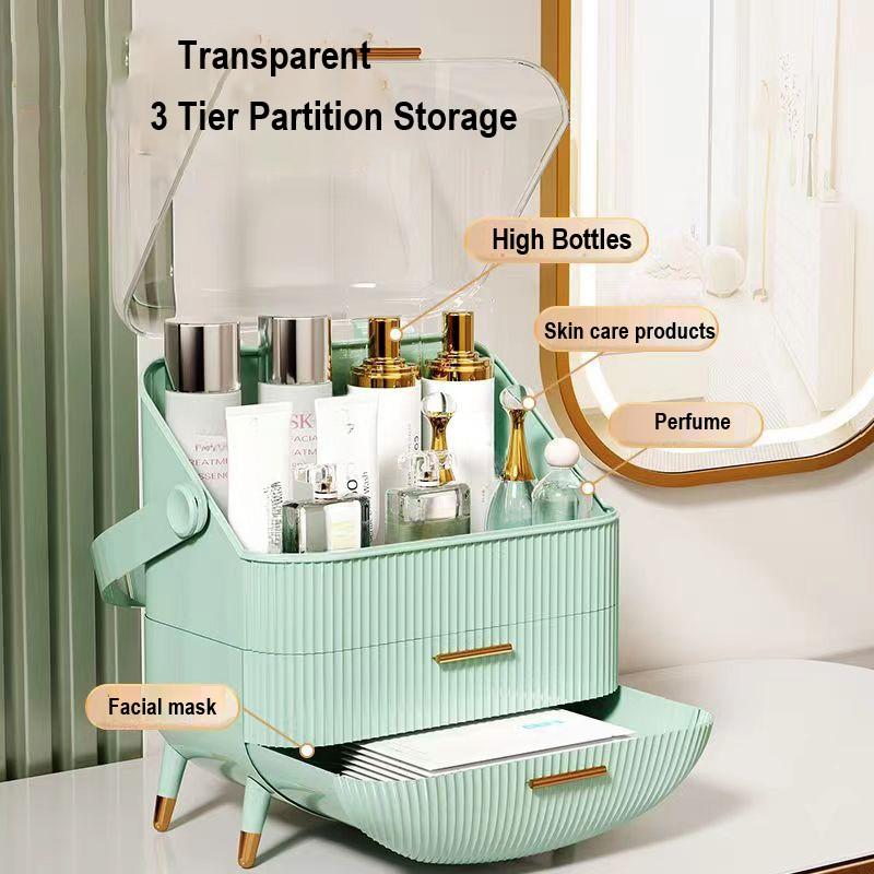 Большая вместительная коробка для хранения косметики, водонепроницаемый пылезащитный настольный органайзер для макияжа, прозрачный ящик для хранения средств по уходу за кожей