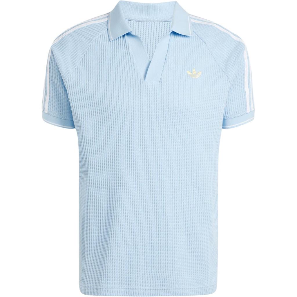 Adidas Originals Waffle Knit Striped Shoulder Polo Shirt Men Tops Pink Blue Yellow KC0690