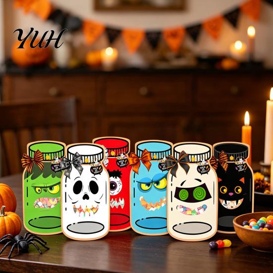 Gift Packaging for Snacks 9 Pcs Halloween Mason Jar Candy Bags with Cards, Trick or Treat Party Supplies Holder Card, Classroom Goodie Favors,