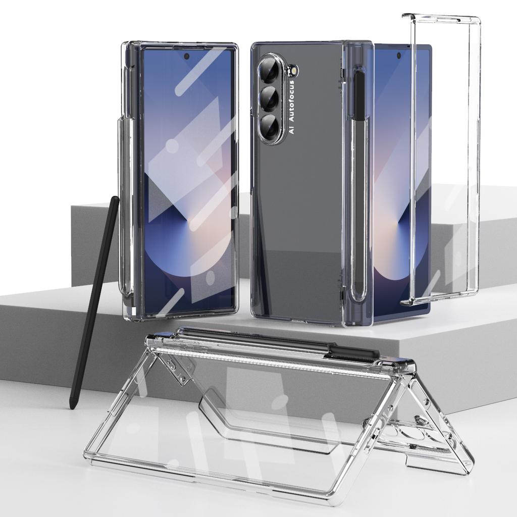 Matte Folding Case for Samsung Galaxy Z Fold 6 5 4 3 Case Skin Friendly Hinge Optional Pen Slot with Tempered Film Shockproof Cover