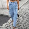 Женские модные однотонные джинсы из денима с карманами, рабочая одежда, повседневные