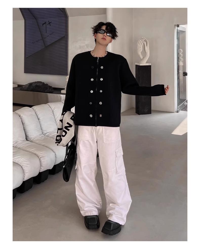 Мужской вязаный кардиган премиум-класса на молнии с круглым вырезом - Осенне-зимний ленивый стиль