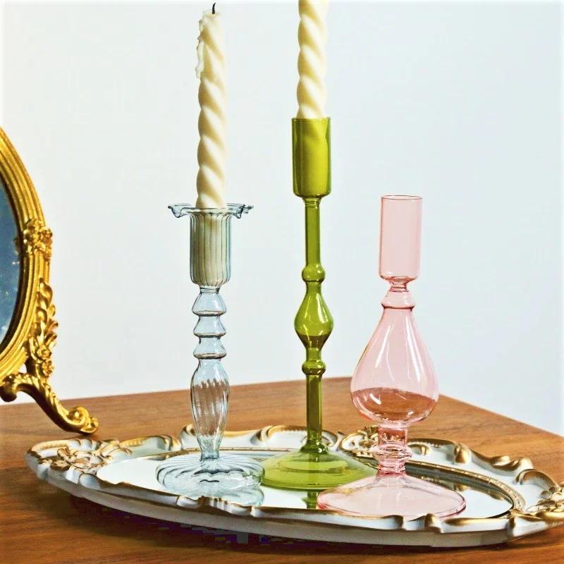 Декоративные подсвечники, цветная стеклянная ваза для цветов, украшение для дома, свадебное украшение, центральные подсвечники, подарок