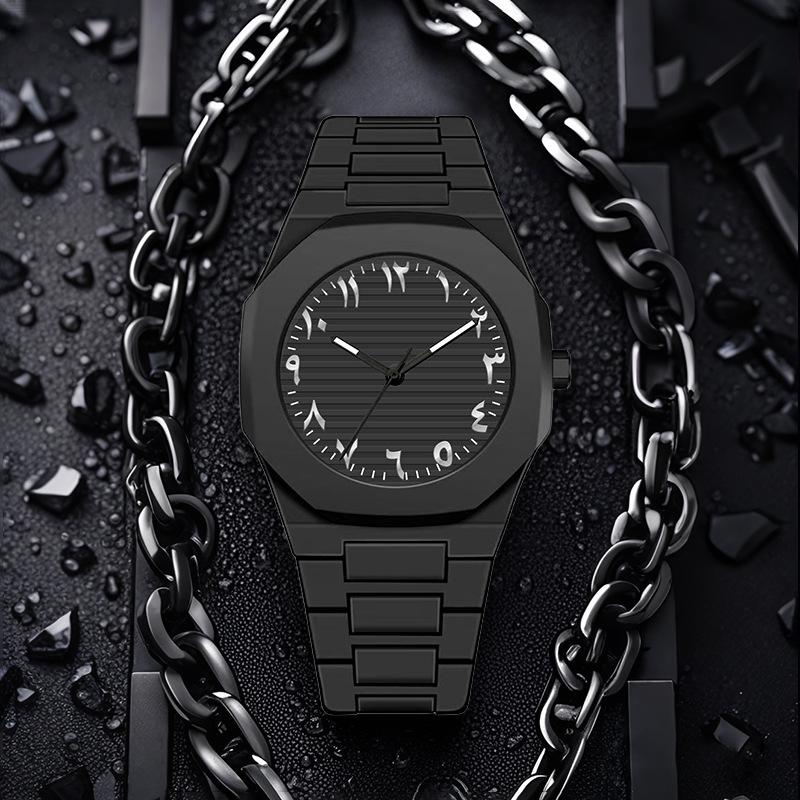 Matte Black Quartz Watch with Middle Eastern Style