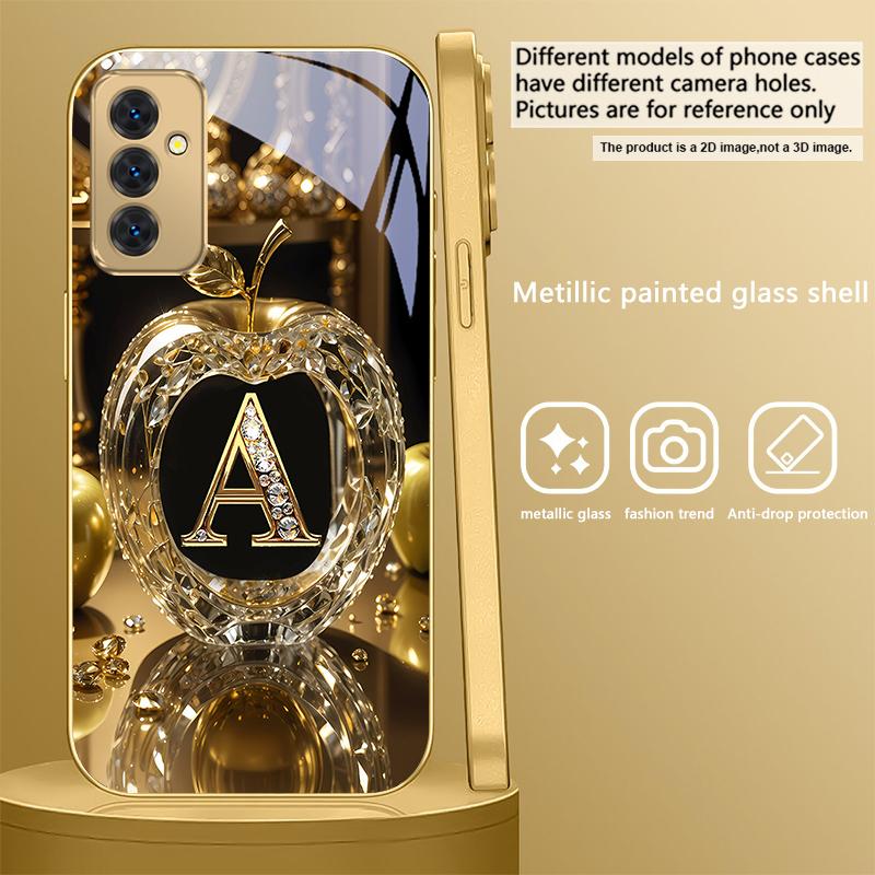 Кристальная золотая буква 'A' Для Samsung Galaxy S 21 S22 S23 Plus S24 Ultra S20 FE 25Ultra S21+ S9+ 22Plus Золотой стеклянный чехол для телефона