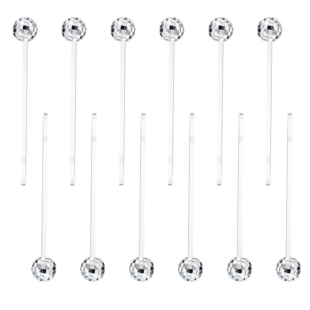12pcs Reusable Discos Balls Glitter Drink Stirrers Swizzle Stick Coffee Beverage Stirrer for Mixing Cocktails Whiskey