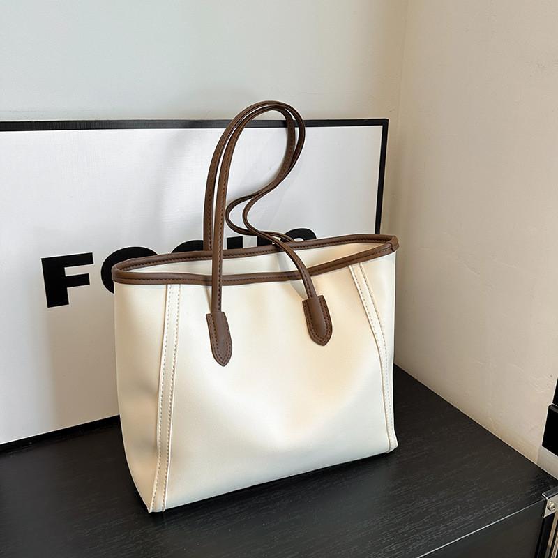 Stylish Retro Large Capacity Tote Bag For Women Ideal For Daily Commuting In White Brown Black And Khaki
