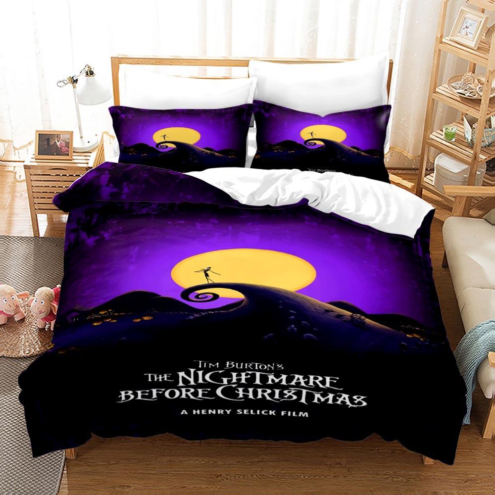 3pcs Queen Size Duvet Cover Sets, Nightmare Before Christmas Jack and Sally Rose Decor Bedding Set 2/3pcs Polyester Quilt Cover