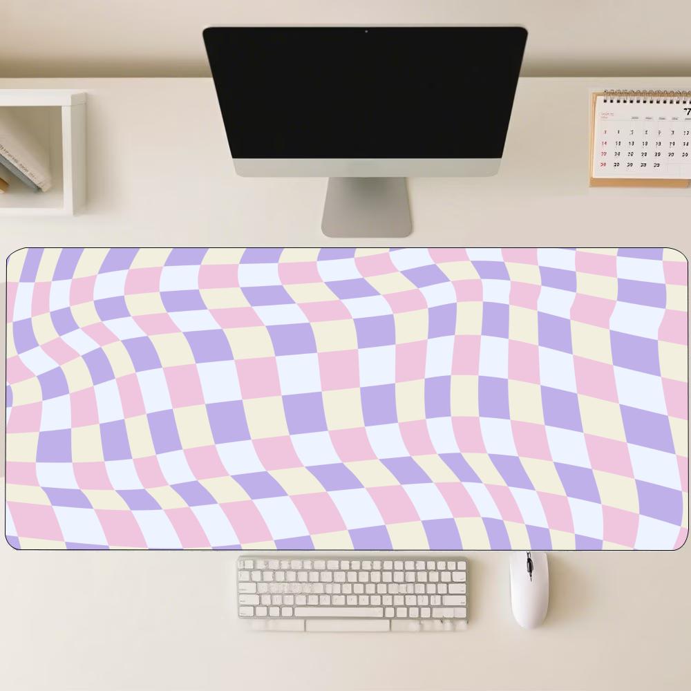 Vibrant Distorted Checkered Art Large Extended Mouse Pad NonSlip Rubber Base With Stitched Edges For Gaming And Office Desktop