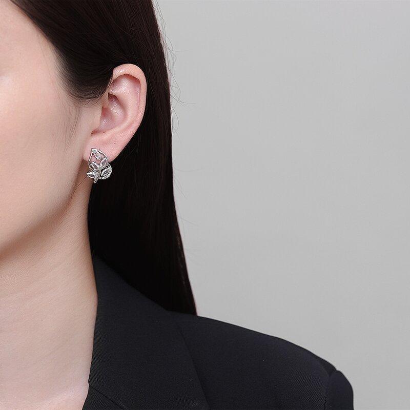 Micro-Set U-Shaped Zircon Ear Buckle Fashionable Leaf Diamond-Set Earrings Middle Eastern Style Earrings for Women Jewelry Accessories