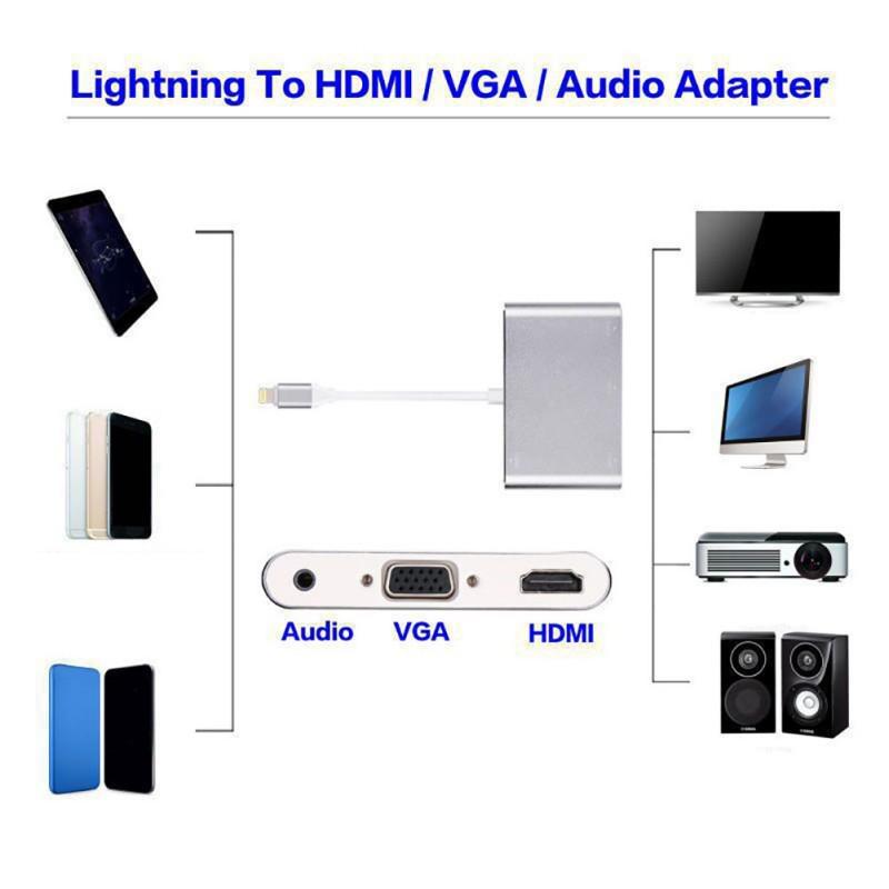 Конвертер для Lightning в HDMI VGA AV Jack аудио ТВ адаптер кабель для iPhone X iPhone 8 7 7 Plus 6
