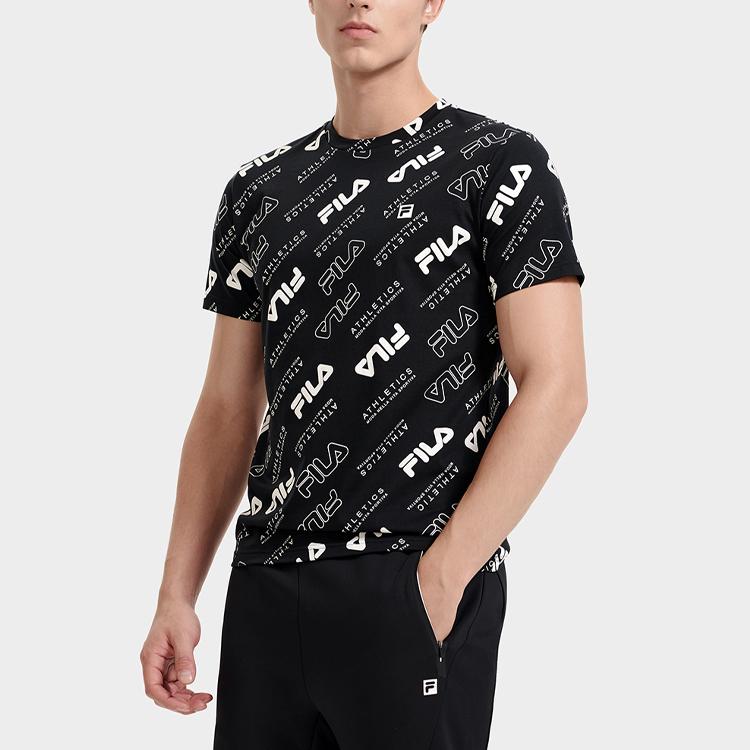 Fila Спортивная вязаная футболка с круглым вырезом и принтом логотипа по всей поверхности Мужские топы A11M311103F-ZA