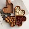 Creative Heart Shape Dessert Storage Box Solid Wood Candy Tray Natural Walnut Serving Platter Stackable Nut Bowl  for Snacks