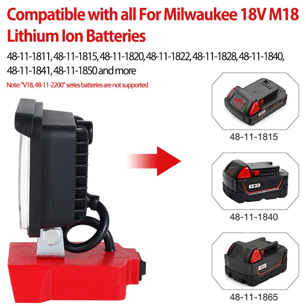 Outdoor camping LED lithium battery light 180 degree rotation 3-inch portable handheld LED work light Milwaukee M18 20V