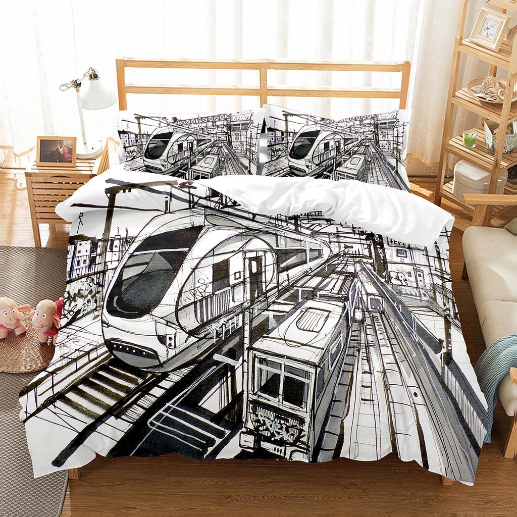 Пододеяльник с рисунком из мультфильма «Поезд» для двуспальной кровати, односпальной кровати размера «king-size», полиэстеровое одеяло, комплект постельного белья с рисунком «Транспорт»