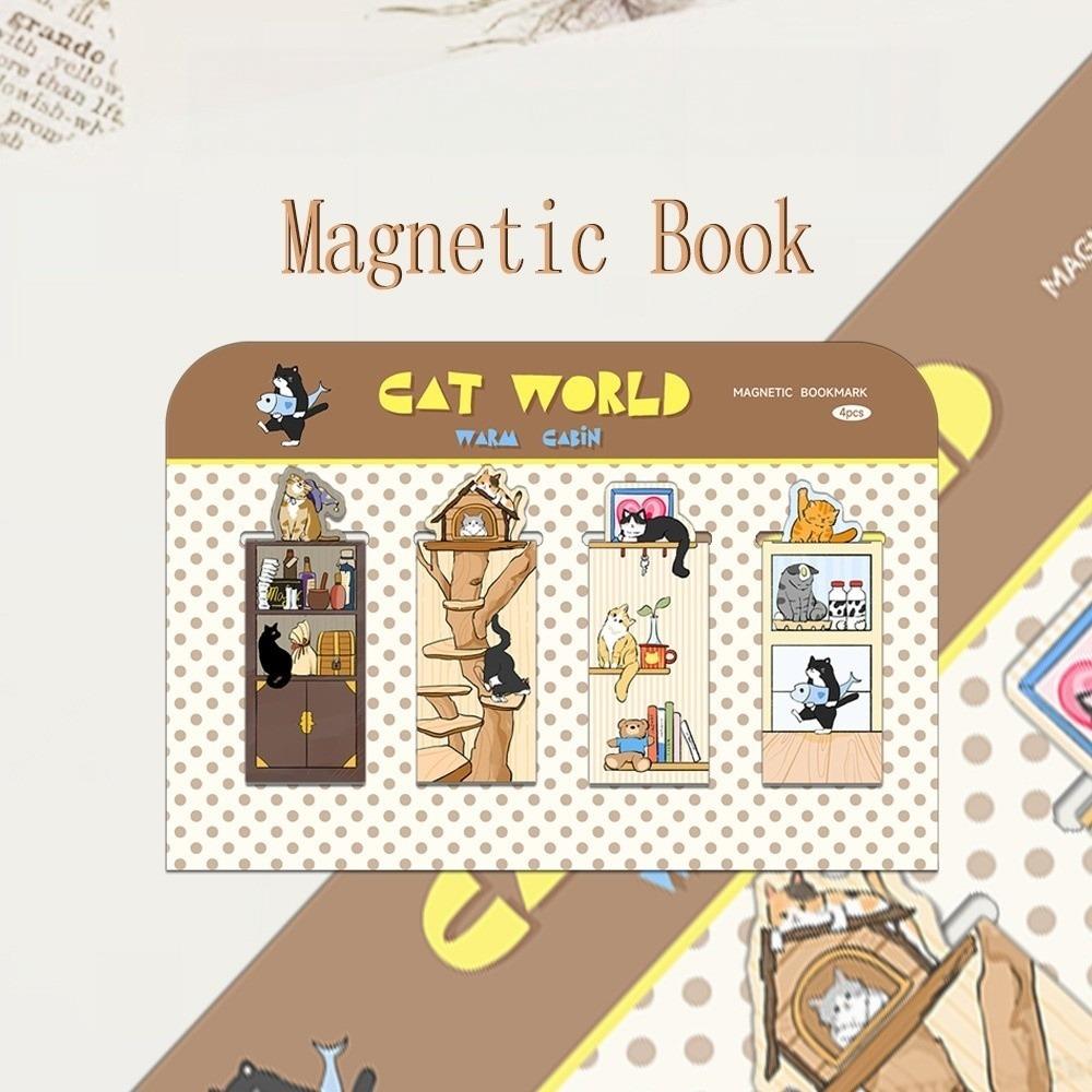 4/5pcs Magnetic Closure DIY Bookclip Set Cute Cat Flowers Reading Marks Gift Giving