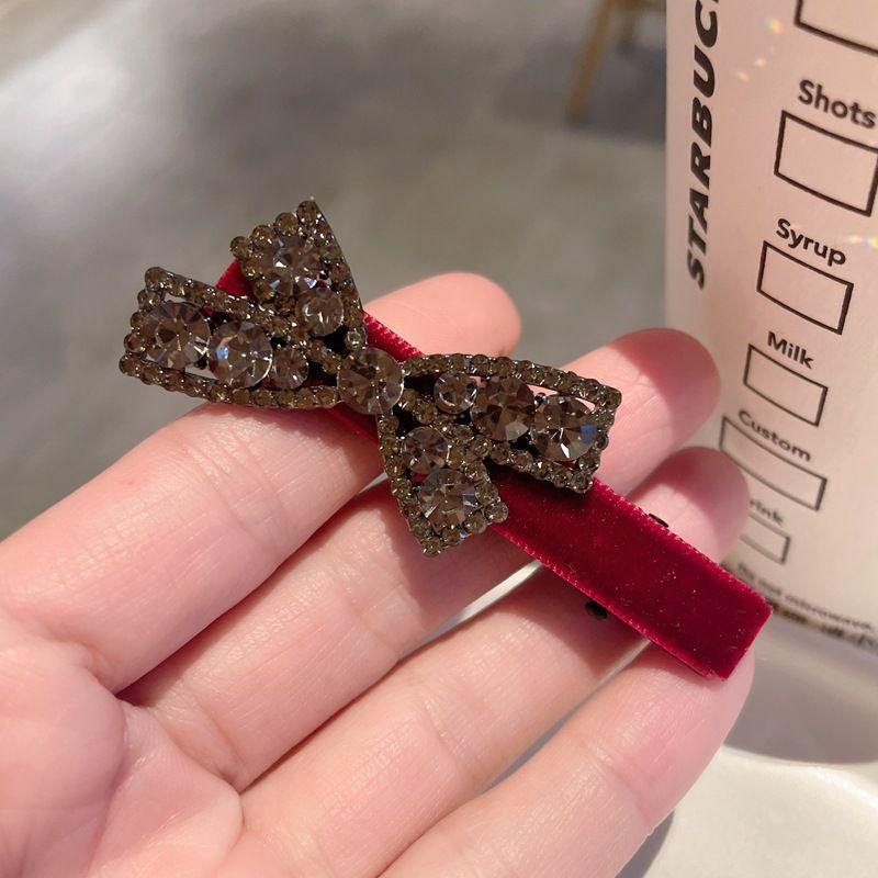 2 шт. Милые заколки для волос с бантиками и стразами для девочек, кавайные, милые головные уборы, бархатные заколки-бантики типа «утиный клюв», детские боковые заколки, заколка для челки