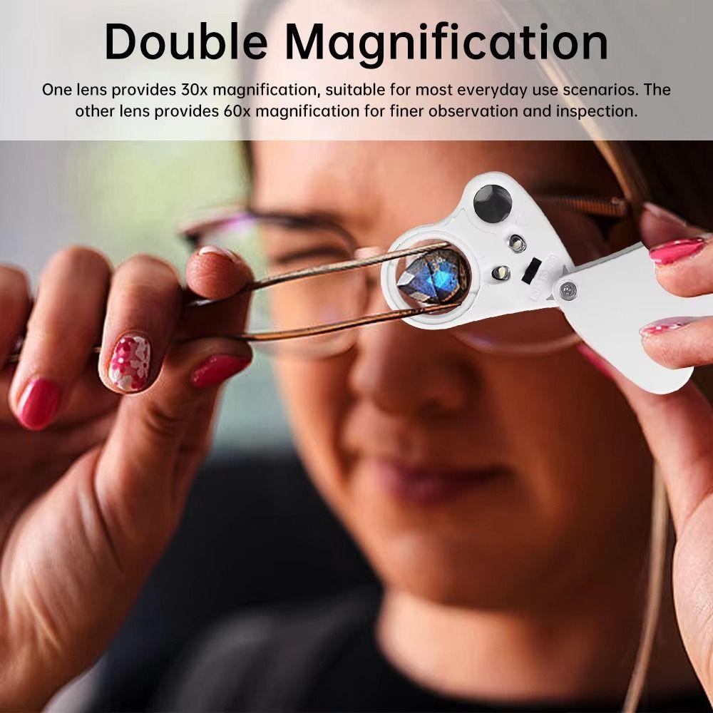 Adjustable Lighting Foldable Jewelry Magnifier Dual Lens Handheld Magnifier Coins