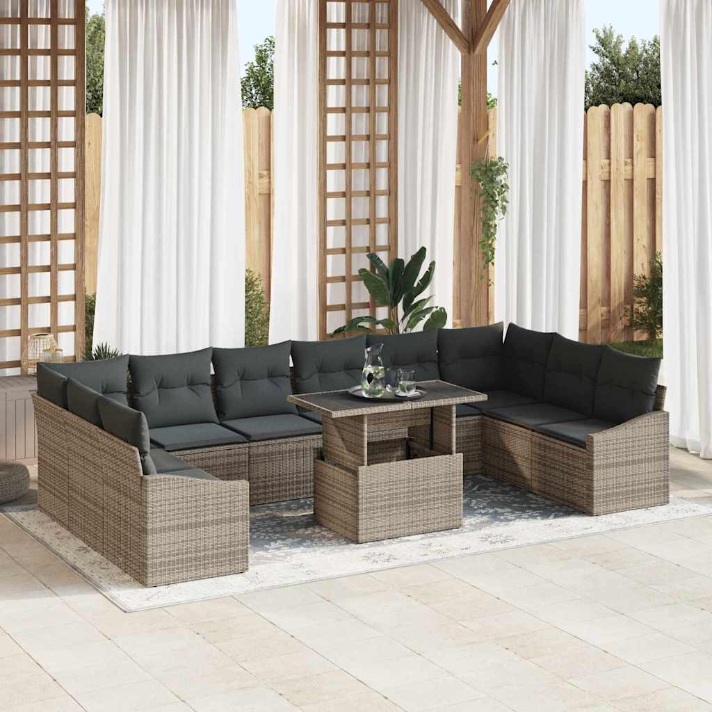 Garden Sofa Set with Cushions and Storage 11 pcs Grey