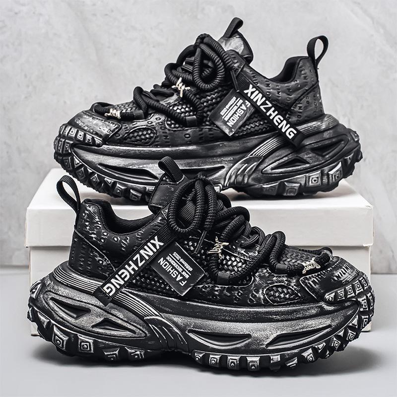 Мужские спортивные кроссовки из сетки класса люкс: Нескользящие, дышащие, толстая подошва, увеличивающие рост, повседневные кроссовки для бега в стиле «папа» на осень/зиму.
